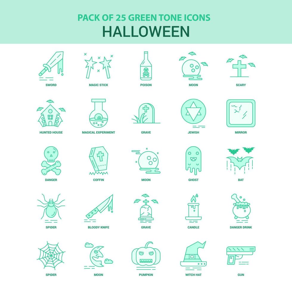 25 groen halloween icoon reeks vector