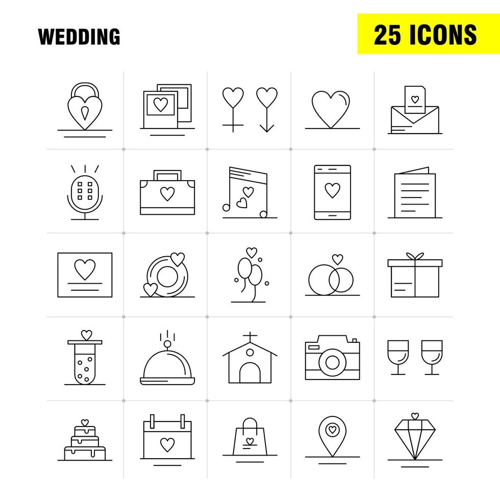 bruiloft lijn pictogrammen reeks voor infographics mobiel uxui uitrusting en afdrukken ontwerp omvatten zak hand- zak liefde mobiel cel liefde mic icoon reeks vector