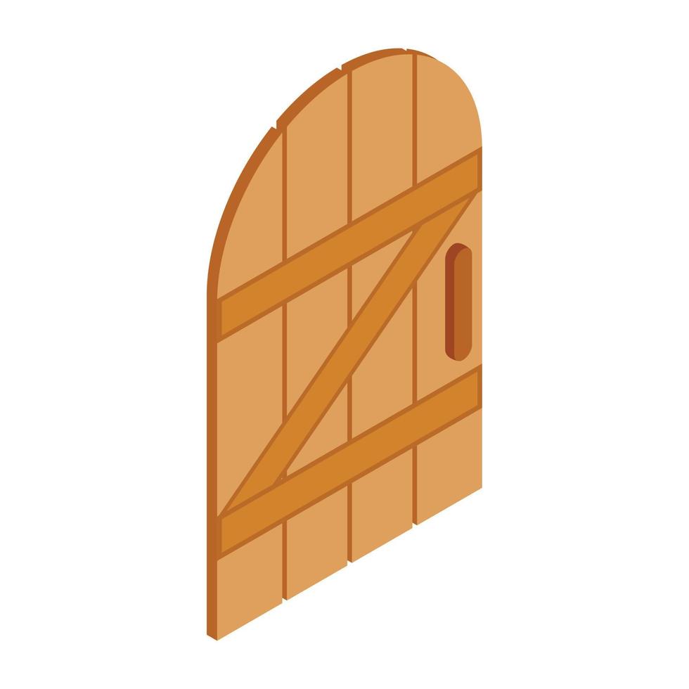 gebogen houten deur icoon, isometrische 3d stijl vector