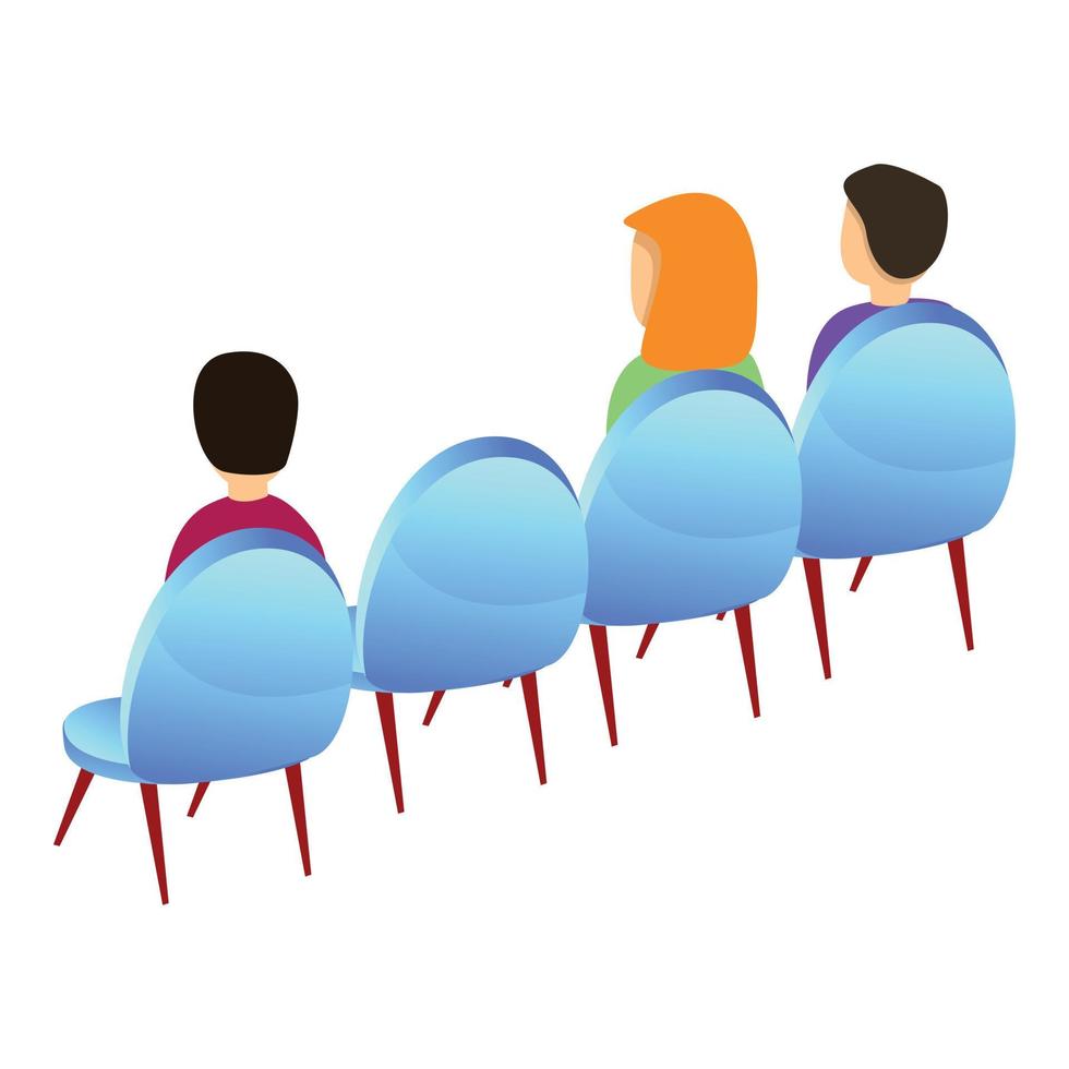 groep personeel Aan stoelen icoon, tekenfilm stijl vector