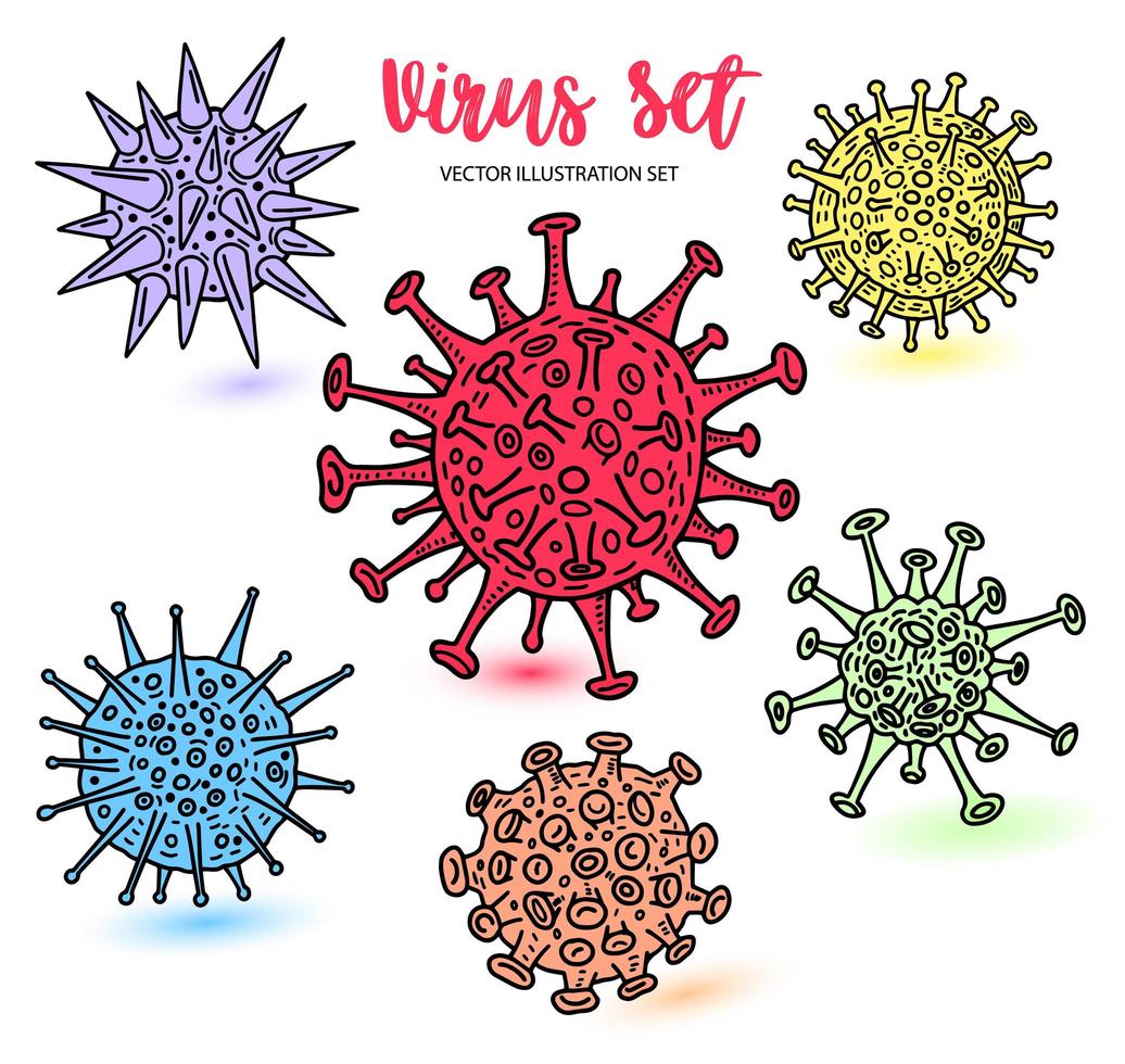 verschillende soorten kleurvirus schetscollectie vector