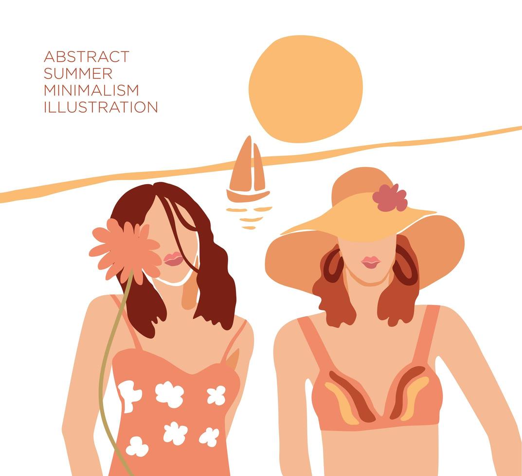 abstract twee jonge vrouwen op strand moderne poster vector
