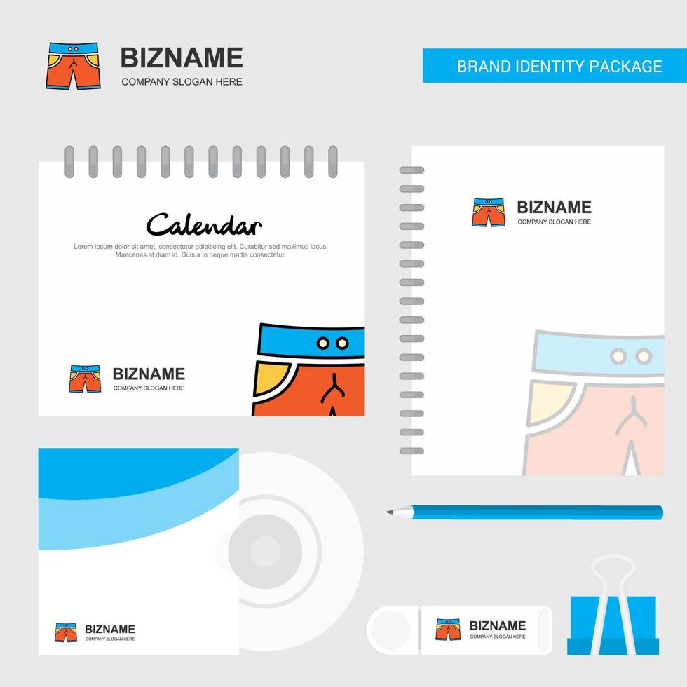 shorts logo kalender sjabloon CD Hoes dagboek en USB merk stationair pakket ontwerp vector sjabloon