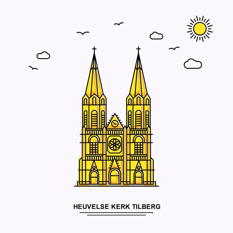 heuvels kerk tilberg monument poster sjabloon wereld reizen geel illustratie achtergrond in lijn stijl met schoonheid natuur tafereel vector