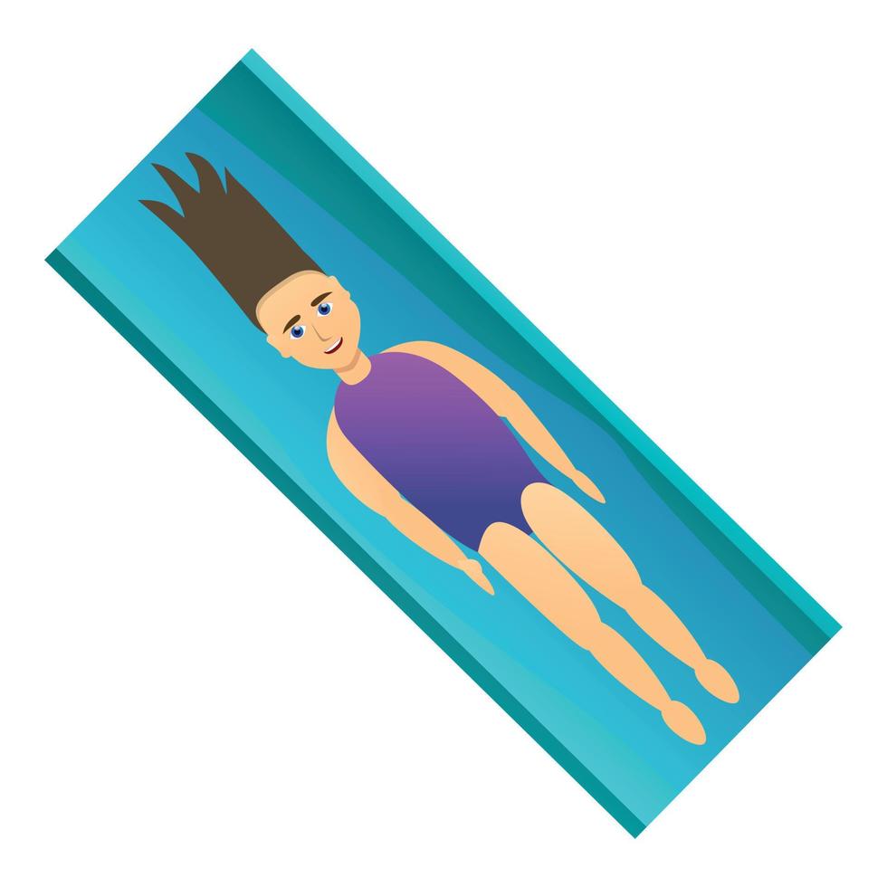 meisje leggen Aan zwembad matras icoon, tekenfilm stijl vector