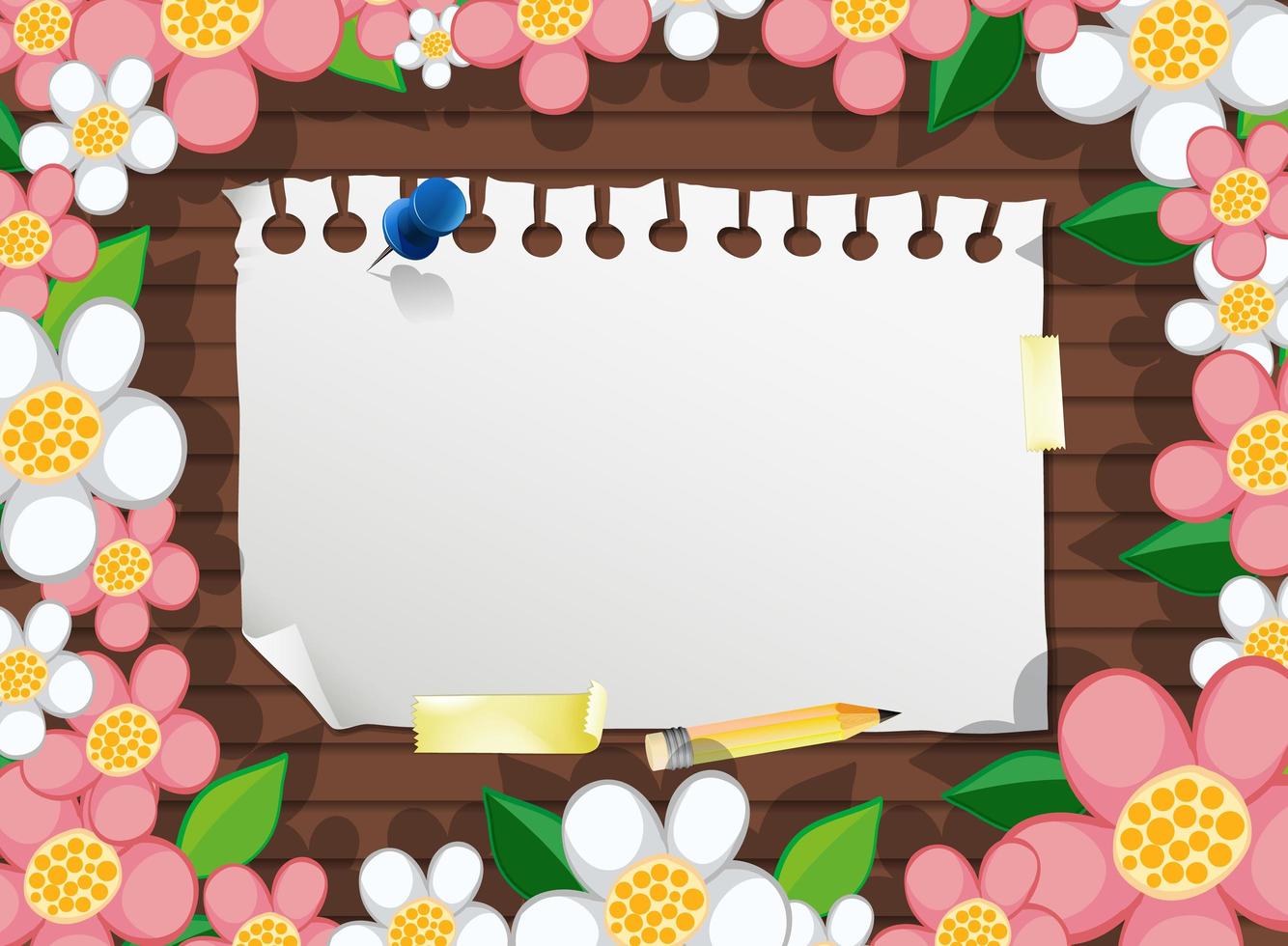 bovenaanzicht van blanco papier op tafel met bloemen vector