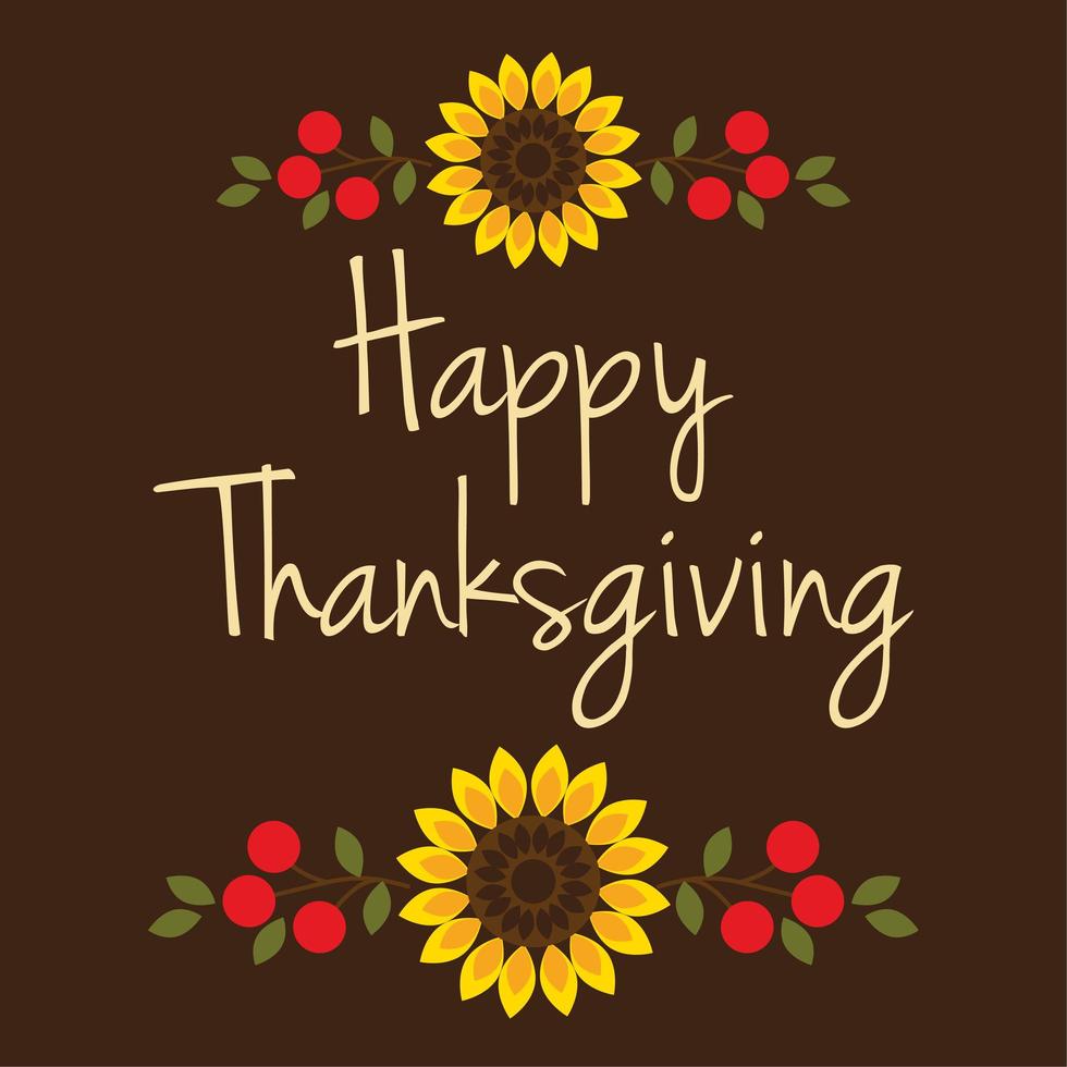 gelukkig thanksgiving-ontwerp met zonnebloemen en bessen vector