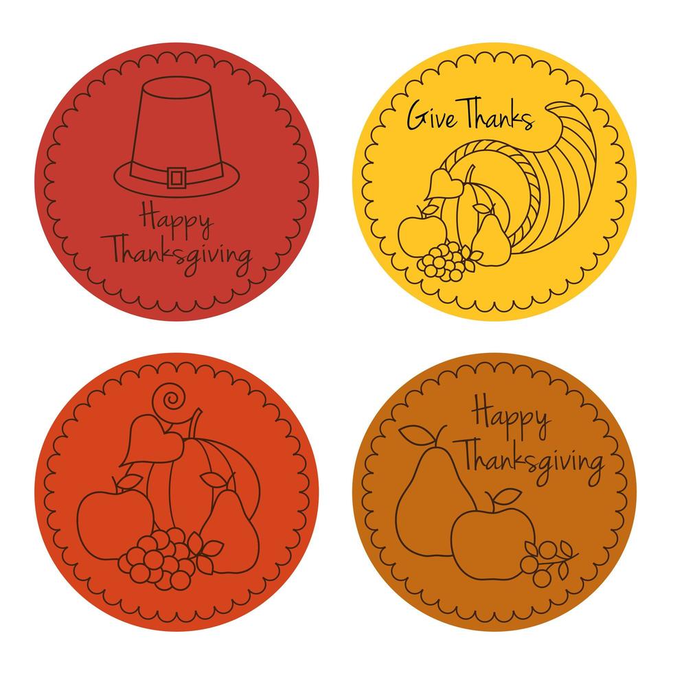 thanksgiving lijntekening cirkel emblemen vector