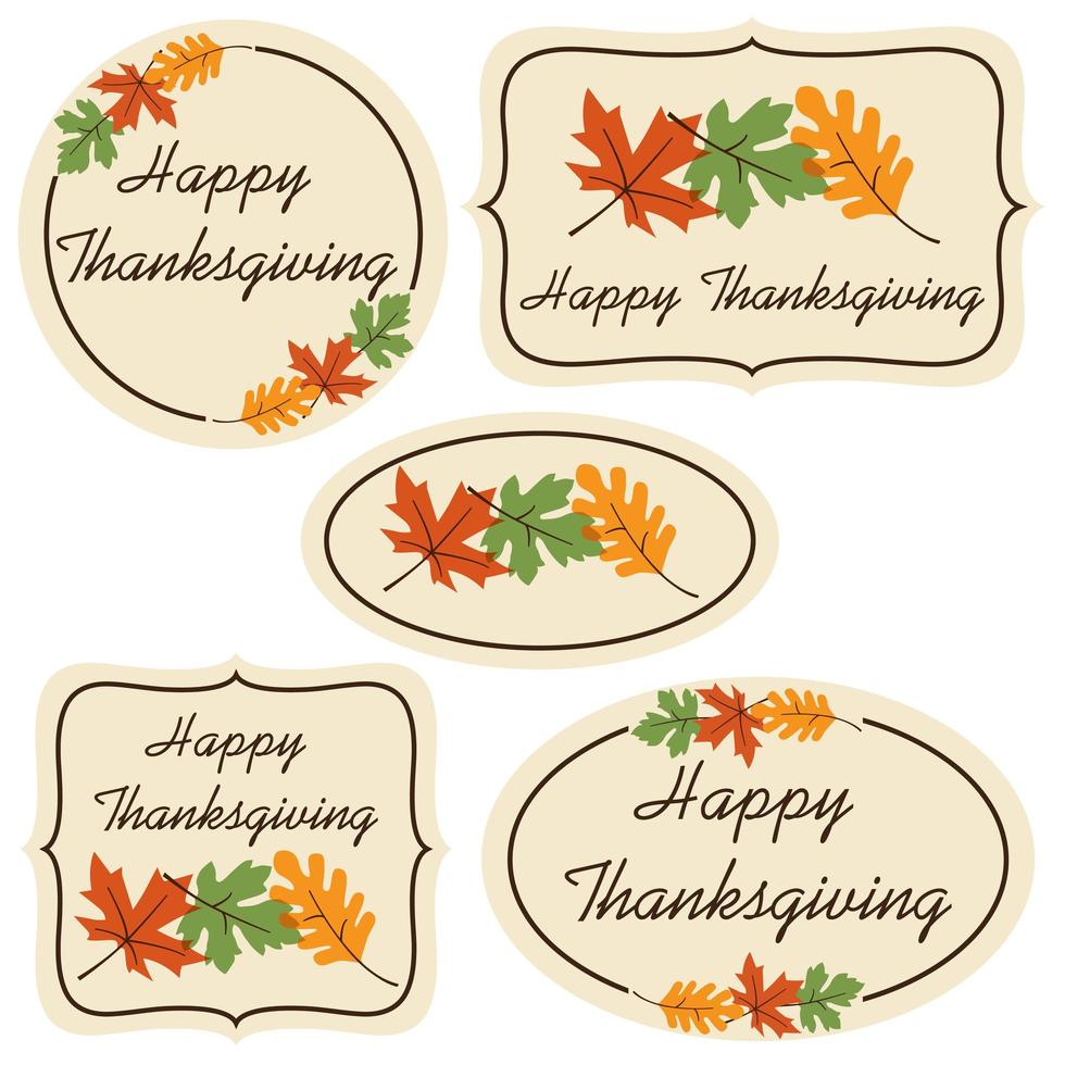 happy thanksgiving labels met bladeren vector