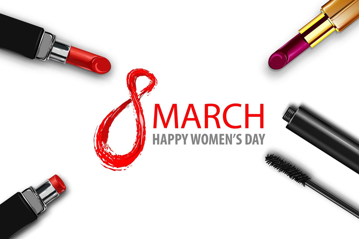 8 maart Happy Women's Day-ontwerp met cosmetica vector