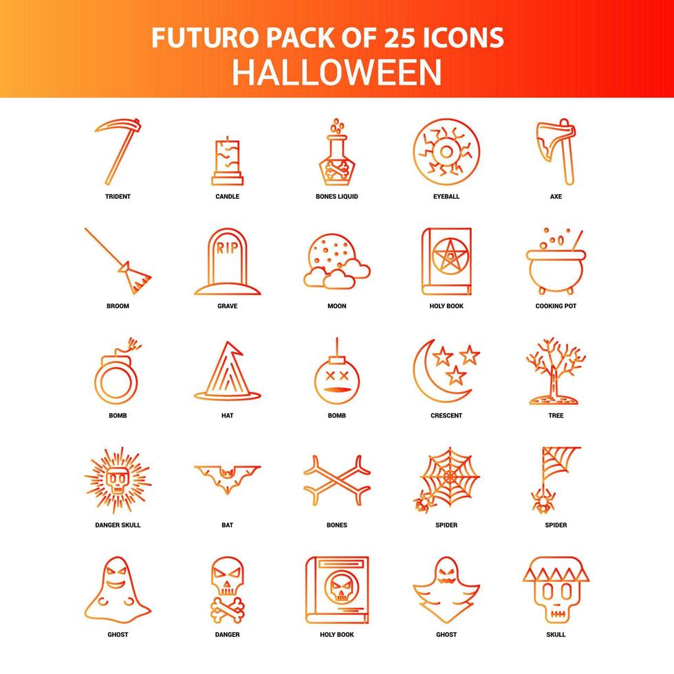 oranje futuro 25 halloween icoon reeks vector