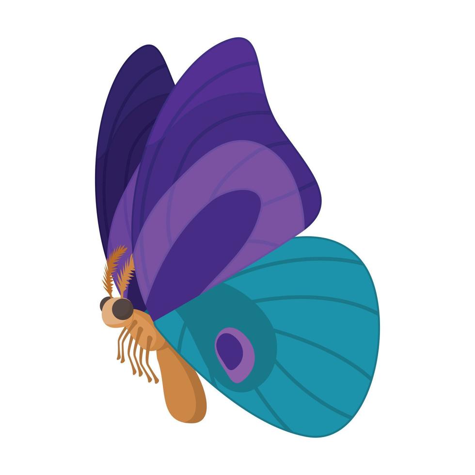 paarsblauw vlinder icoon, tekenfilm stijl vector