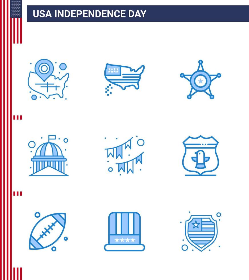 9 Verenigde Staten van Amerika blauw pak van onafhankelijkheid dag tekens en symbolen van wit mijlpaal Verenigde Staten van Amerika huis Verenigde Staten van Amerika bewerkbare Verenigde Staten van Amerika dag vector ontwerp elementen