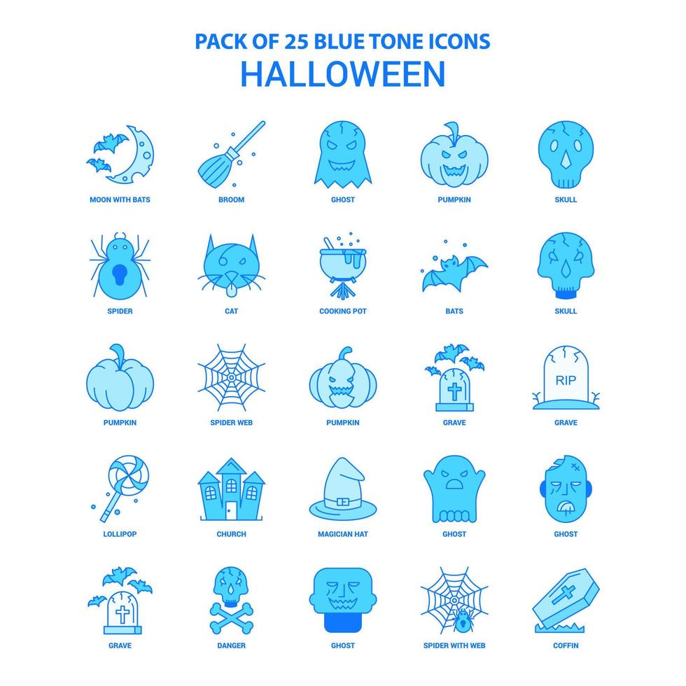 halloween blauw toon icoon pak 25 icoon sets vector