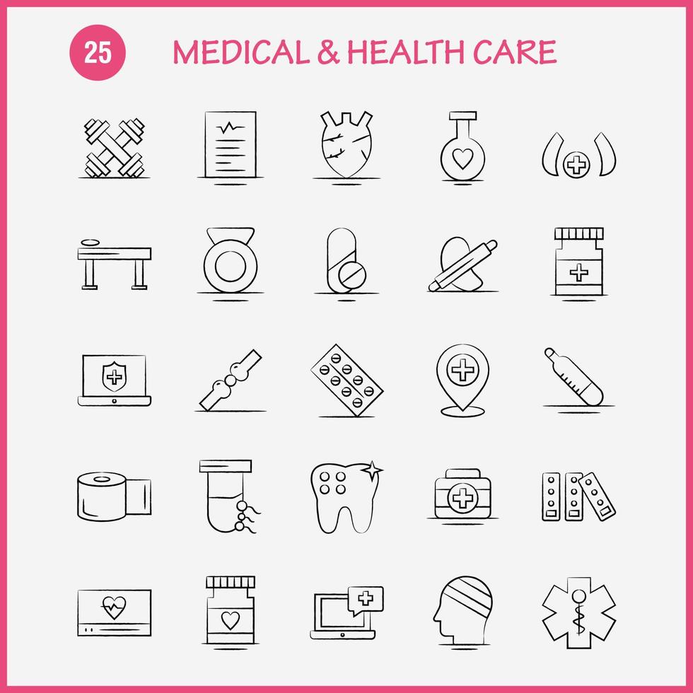 medisch en Gezondheid zorg hand- getrokken icoon voor web afdrukken en mobiel uxui uitrusting zo net zo medisch geneeskunde tablet ziekenhuis meten medisch medisch apparaten pictogram pak vector