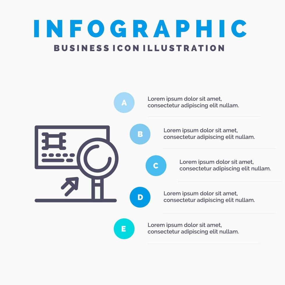 analyse bank kaart detectie fraude lijn icoon met 5 stappen presentatie infographics achtergrond vector