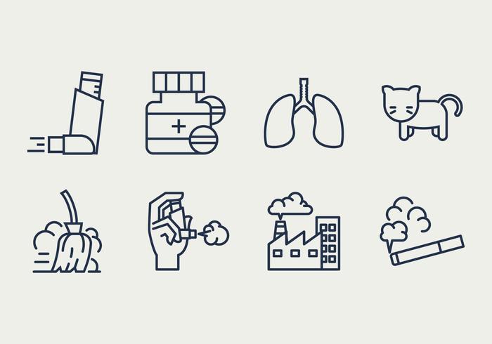 Astma Symptomen en oorzaken Icons vector