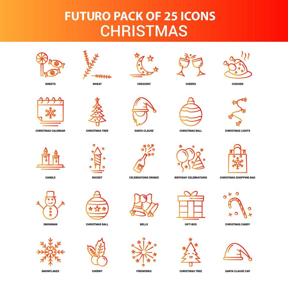 oranje futuro 25 Kerstmis icoon reeks vector