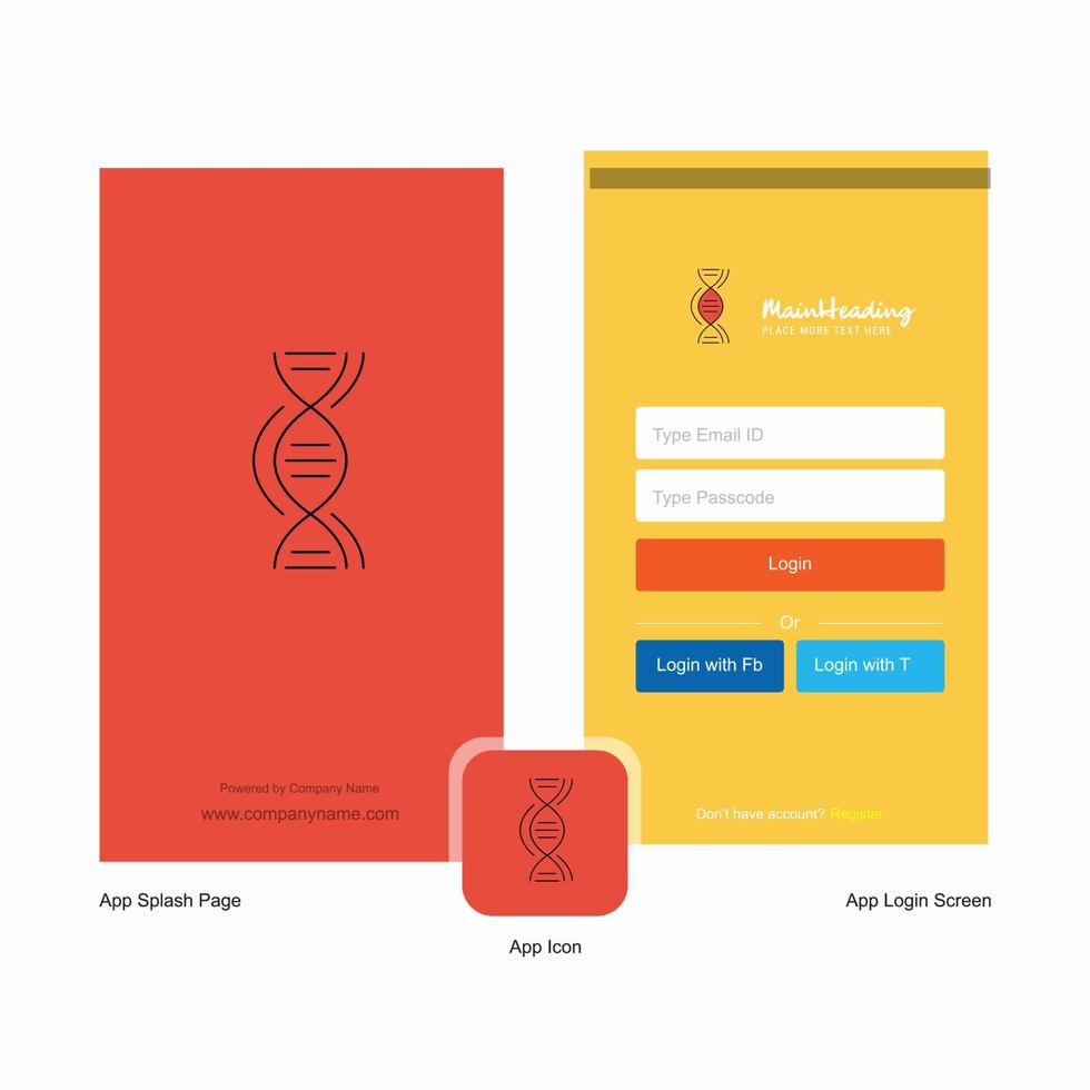 bedrijf dna plons scherm en Log in bladzijde ontwerp met logo sjabloon mobiel online bedrijf sjabloon vector