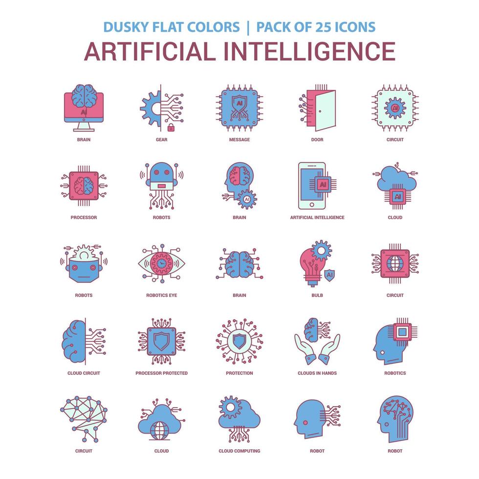 kunstmatig intelligentie- icoon duister vlak kleur wijnoogst 25 icoon pak vector