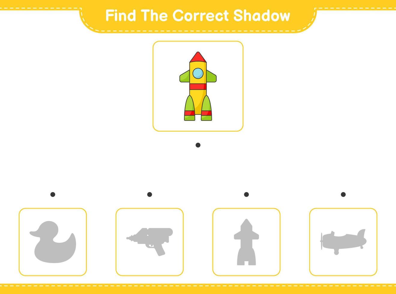 vind de correct schaduw. vind en bij elkaar passen de correct schaduw van raket. leerzaam kinderen spel, afdrukbare werkblad, vector illustratie