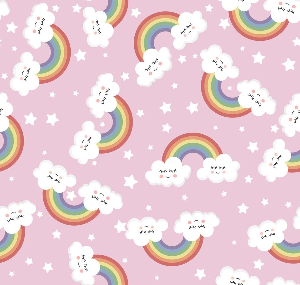 schattig naadloos regenboog en wolken patroon. tekenfilm stijl. vector