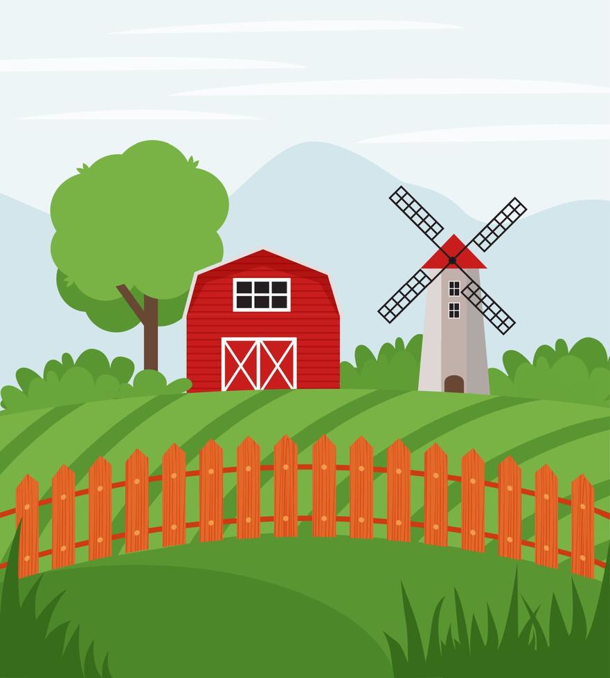 boerderij ezel Aan landbouwgrond. landelijk landschap. vlak vector illustratie van land kant boerderij