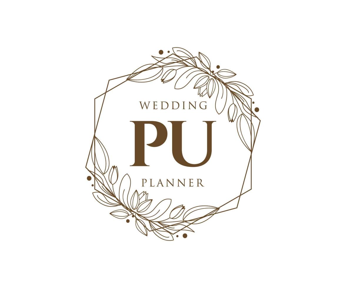 pu initialen brief bruiloft monogram logos verzameling, hand- getrokken modern minimalistisch en bloemen Sjablonen voor uitnodiging kaarten, opslaan de datum, elegant identiteit voor restaurant, boetiek, cafe in vector