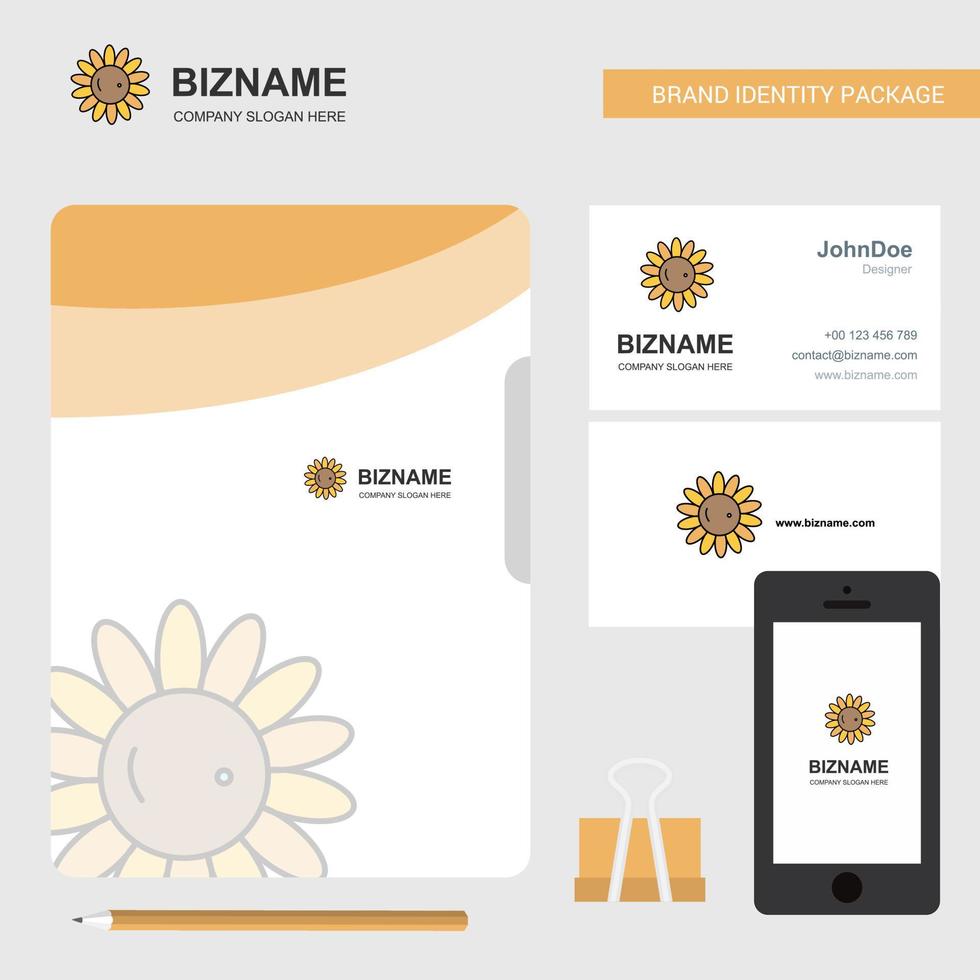 zonnebloem bedrijf logo het dossier Hoes bezoekende kaart en mobiel app ontwerp vector illustratie