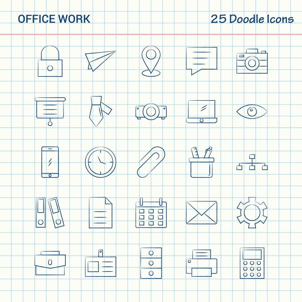 kantoor werk 25 tekening pictogrammen hand- getrokken bedrijf icoon reeks vector