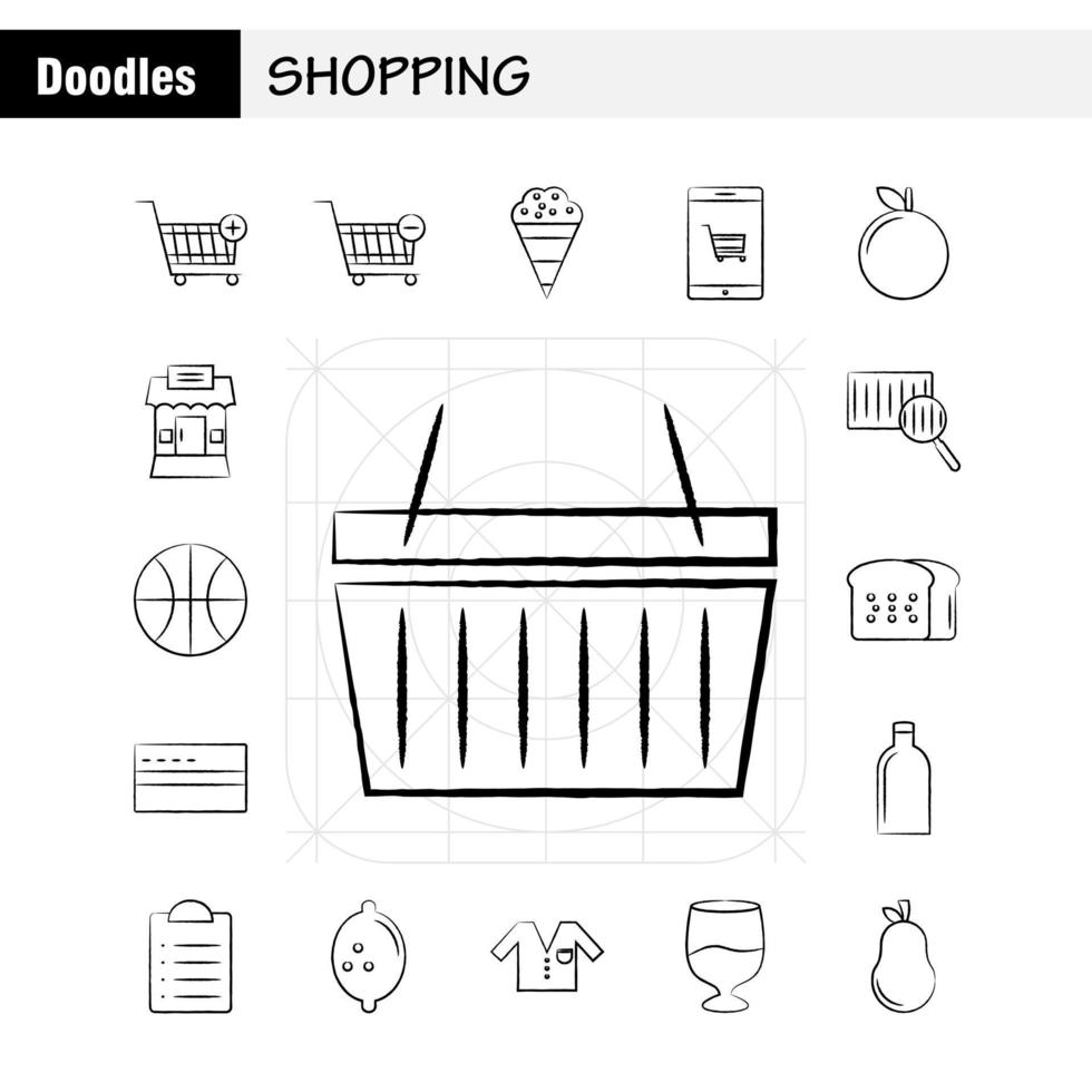 boodschappen doen hand- getrokken icoon voor web afdrukken en mobiel uxui uitrusting zo net zo kar trolley kopen toevoegen kar trolley kopen verwijderen pictogram pak vector