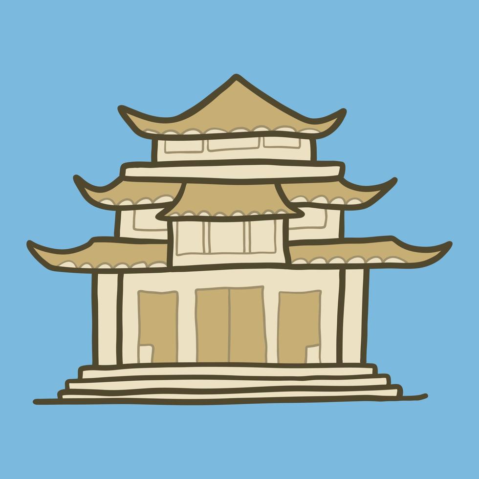 Azië tempel icoon, hand- getrokken stijl vector