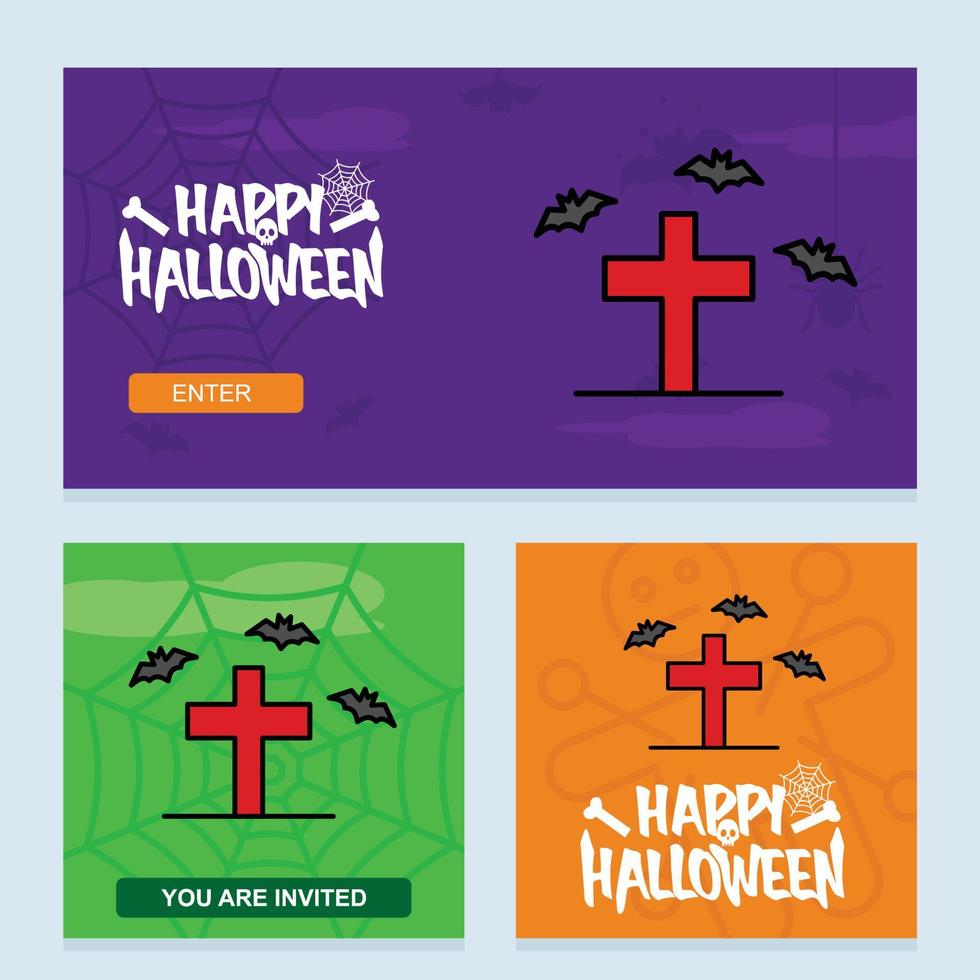 gelukkig halloween uitnodiging ontwerp met graf vector