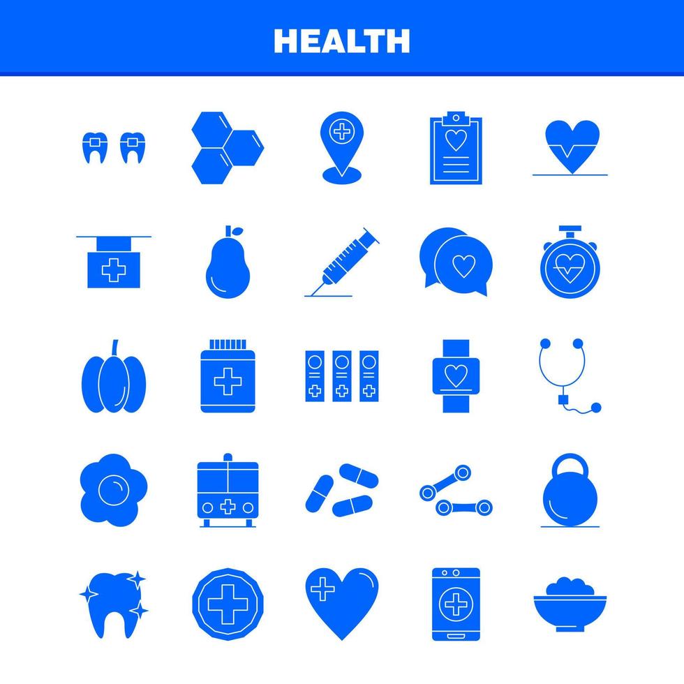 Gezondheid solide glyph icoon voor web afdrukken en mobiel uxui uitrusting zo net zo medisch hart ritme ritme noodgeval Peer medisch ziekenhuis pictogram pak vector