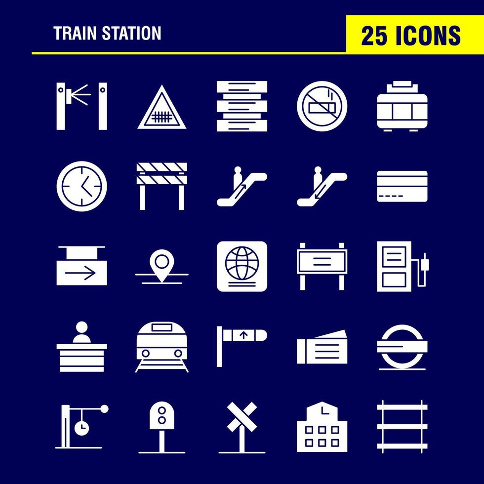 trein station solide glyph pictogrammen reeks voor infographics mobiel uxui uitrusting en afdrukken ontwerp omvatten Ingang spoorweg station metro trein spoorweg spoorweg teken icoon reeks vector