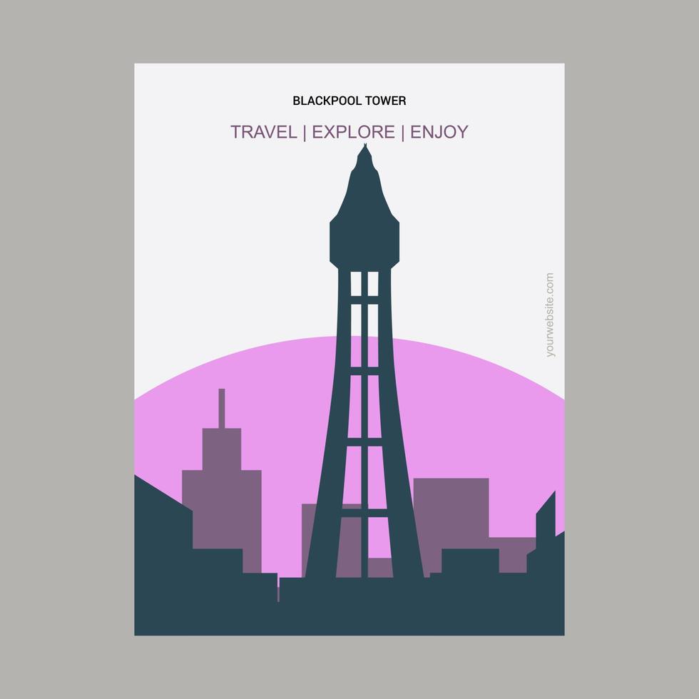 blokpoel toren Blackpool uk wijnoogst stijl mijlpaal poster sjabloon vector