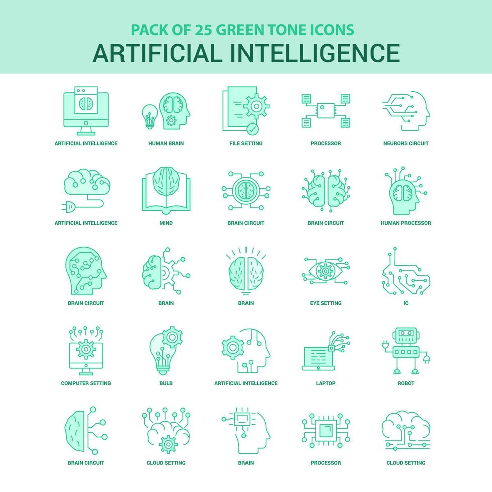 25 groen kunstmatig intelligentie- icoon reeks vector