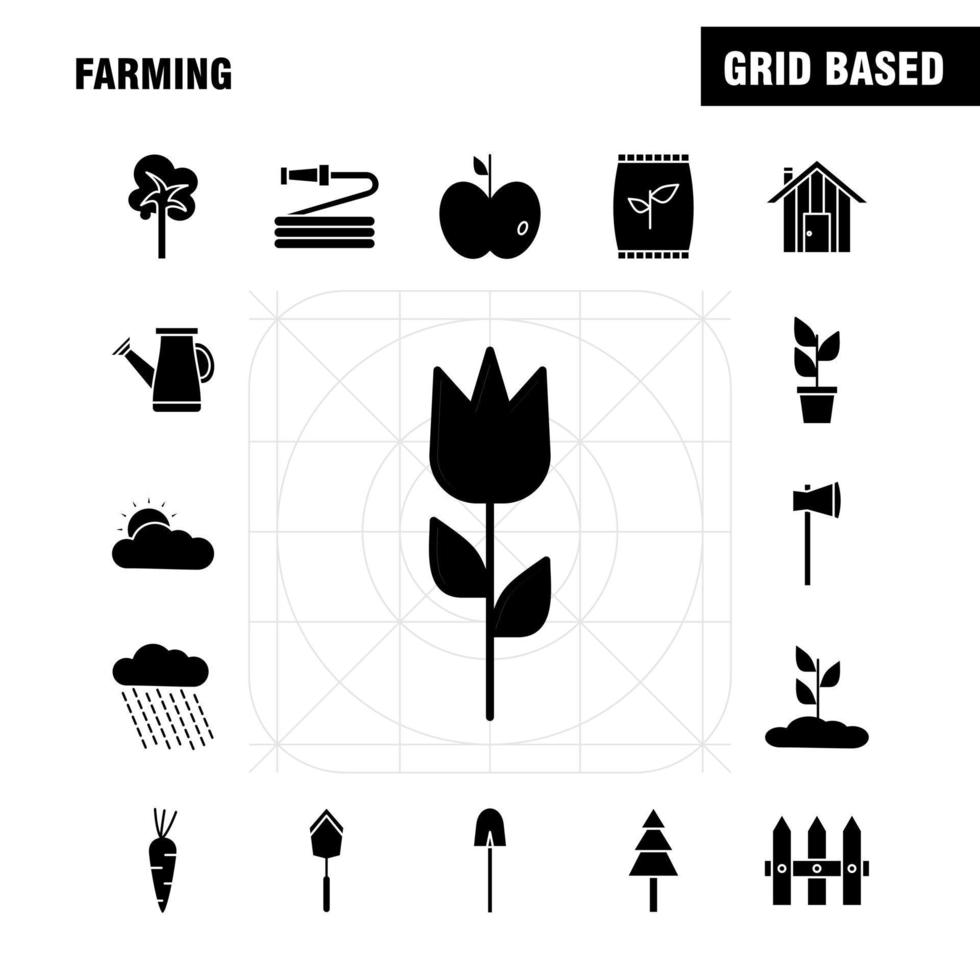 landbouw solide glyph icoon voor web afdrukken en mobiel uxui uitrusting zo net zo zak graan rijst- zak tarwe brief massage papier pictogram pak vector