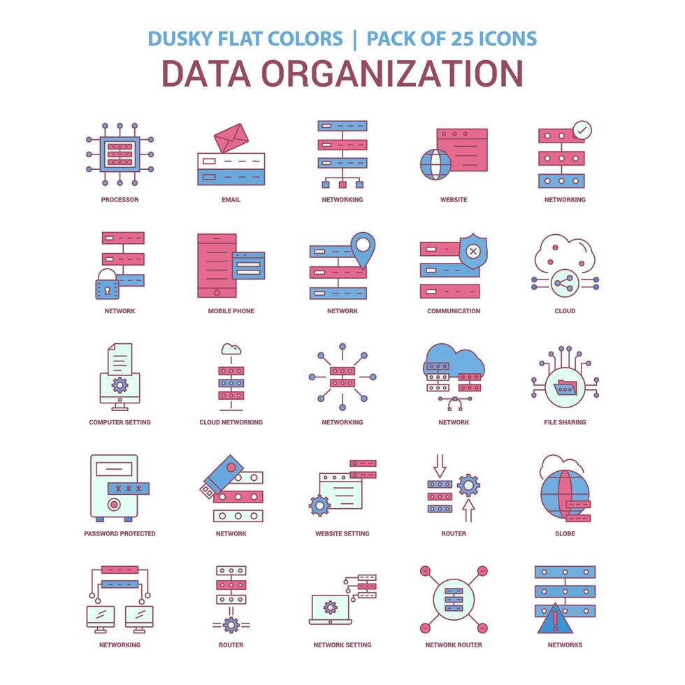 gegevens organisatie icoon duister vlak kleur wijnoogst 25 icoon pak vector