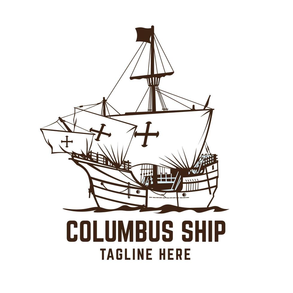 Columbus schip logo ontwerp vector illustratie in hand- getrokken stijl