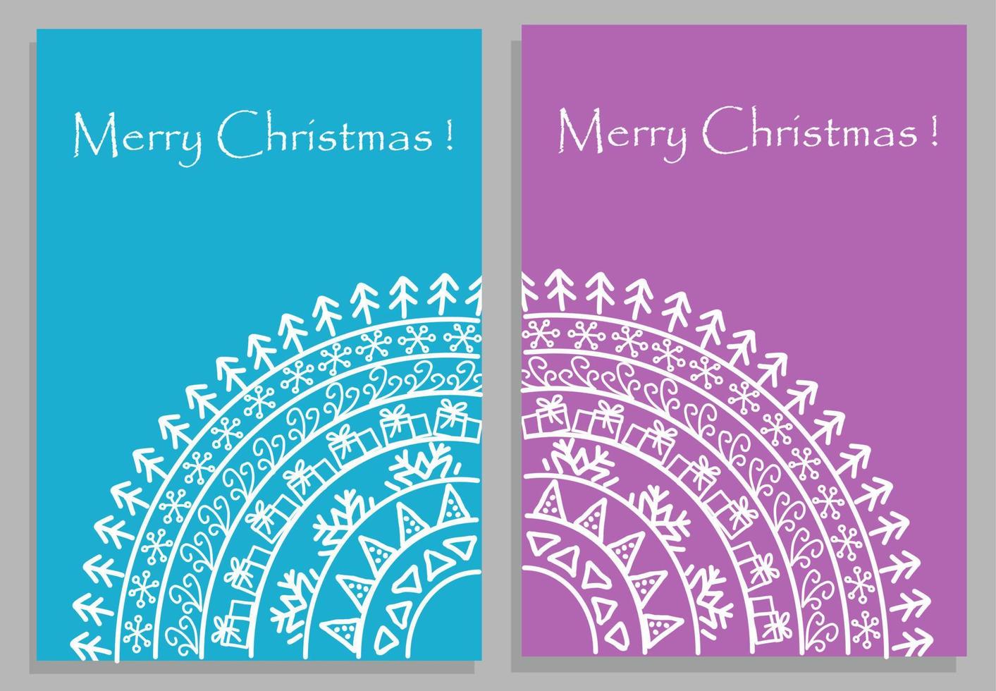 reeks van vrolijk Kerstmis retro volk kunst kaart Aan blauw en lila achtergrond. vector