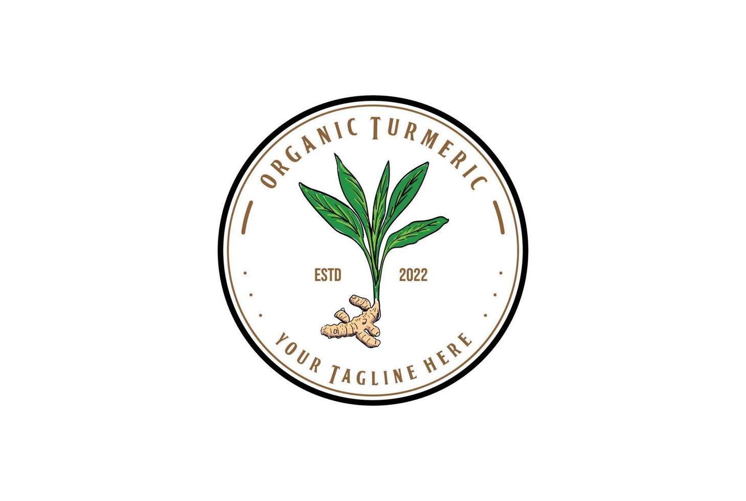 wijnoogst circulaire insigne etiket van kurkuma fabriek voor boerderij of Product logo vector