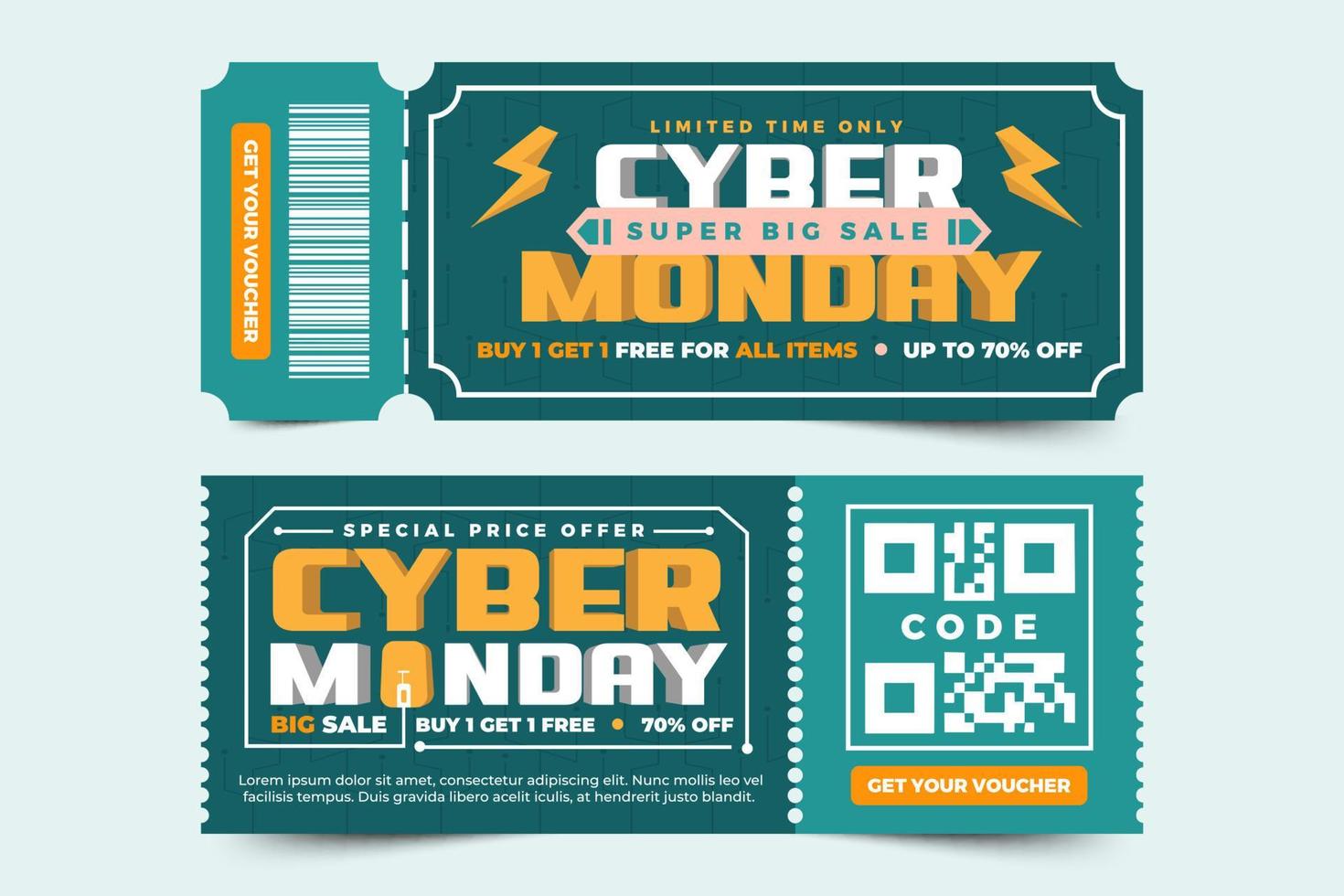 cyber maandag tegoedbon of coupon ontwerp sjabloon is gemakkelijk naar aanpassen vector