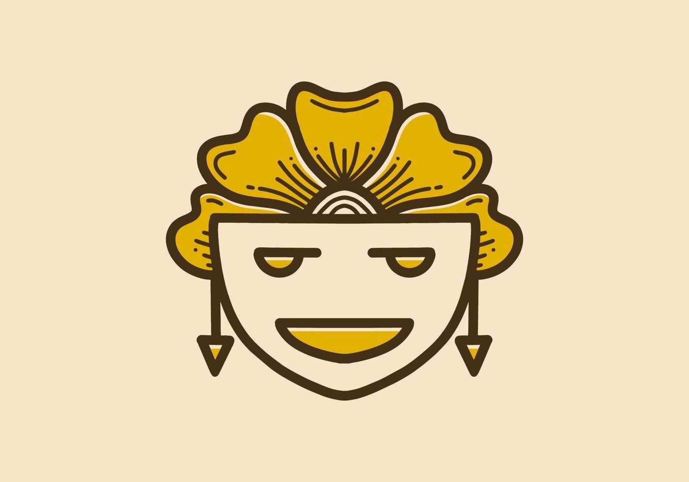 wijnoogst kunst illustratie van de gezicht met bloem haar- vector