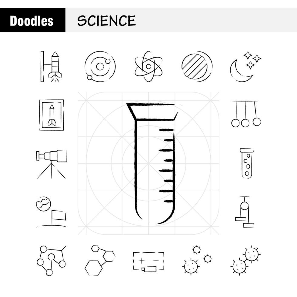 wetenschap hand- getrokken icoon pak voor ontwerpers en ontwikkelaars pictogrammen van lancering raket ruimte opstarten astronomie zonne- systeem wetenschap vector
