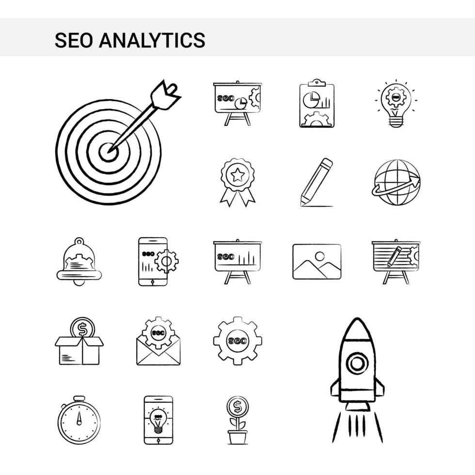 seo analytics hand- getrokken icoon reeks stijl geïsoleerd Aan wit achtergrond vector