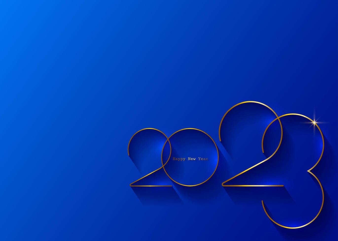 2023 nieuw jaar goud logo ontwerp. vakantie groet kaart. vector illustratie. vakantie banier sjabloon, groet kaart, uitnodiging, kalender, partij, feestelijk etiket geïsoleerd Aan blauw achtergrond