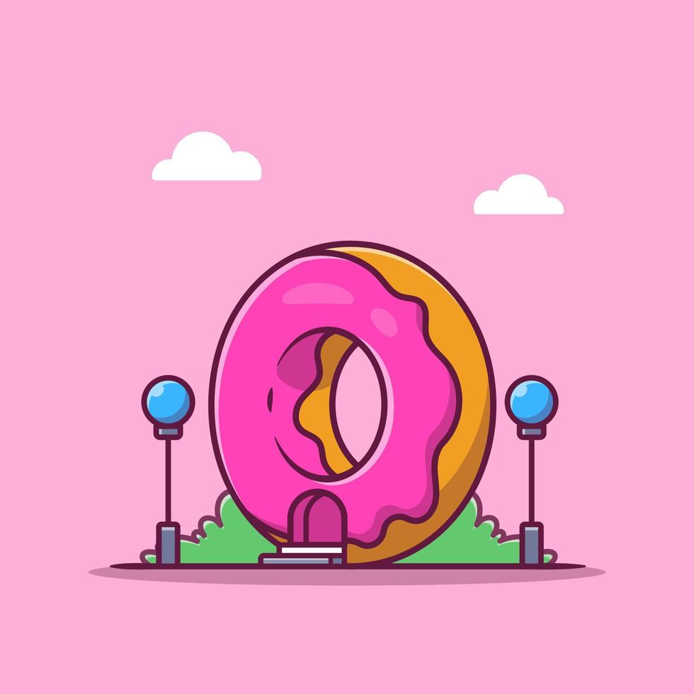 donut winkel tekenfilm vector icoon illustratie. snel voedsel gebouw icoon concept geïsoleerd premie vector. vlak tekenfilm stijl