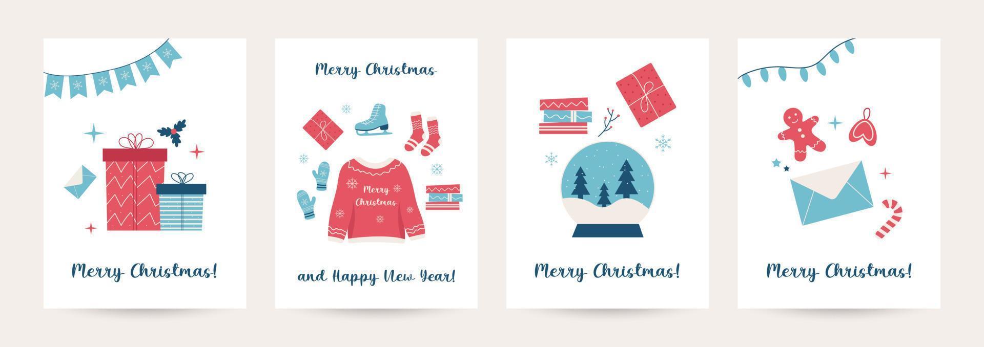 verzameling van winter knuffelen achtergrond reeks met geschenken, bomen, Kerstmis knuffelen elementen, bewerkbare vector illustratie voor Kerstmis uitnodiging, ansichtkaart en website banier, groet kaarten