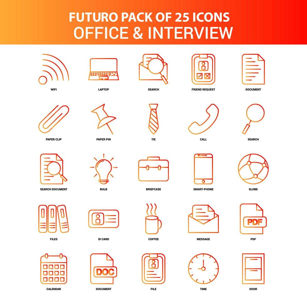 oranje futuro 25 kantoor en interview icoon reeks vector
